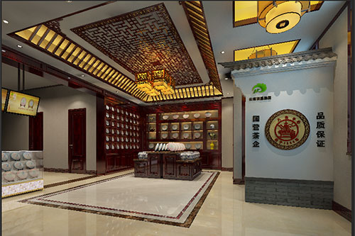 魏都古朴典雅的中式茶叶店大堂设计效果图