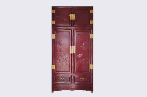 魏都高端中式家居装修深红色纯实木衣柜