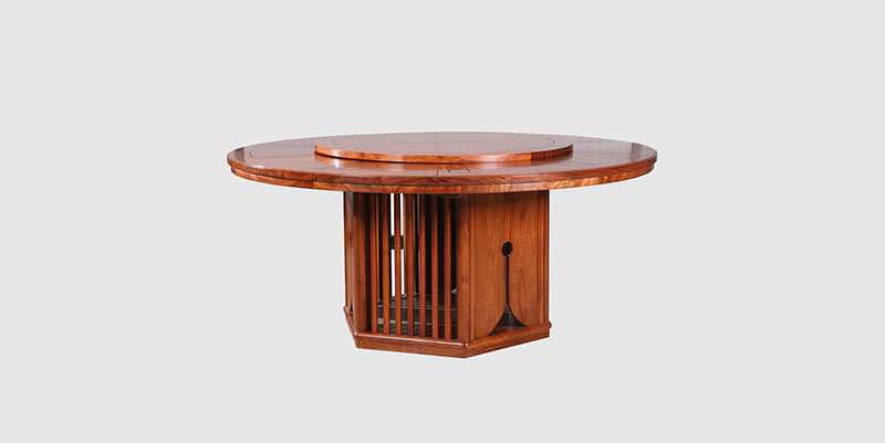 魏都中式餐厅装修天地圆台餐桌红木家具效果图